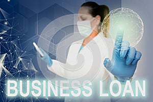 Conceptual display Business Loan. Word for Credit Mortgage Financial Assistance Cash Advances Debt Nurse in uniform