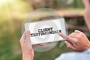 Conceptual display Client Testimonials. Business showcase Written recommendation from a satisfied customer Voice And