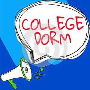 Conceptual display College Dorm. Concept meaning residence hall providing rooms for college individuals or for groups of