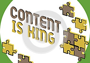 Conceptual display Content Is King. Business concept marketing focused growing visibility non paid search results