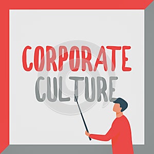 Conceptual display Corporate Culture. Business idea Beliefs and ideas that a company has Shared values Instructor