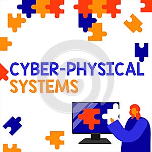 Sign displaying Cyber Physical Systems. Business concept Mechanism controlled by computerbased algorithms Man Pointing photo