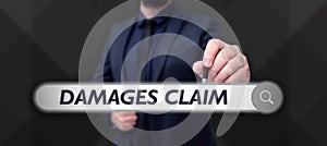 Conceptual display Damages Claim. Business overview Demand Compensation Litigate Insurance File Suit