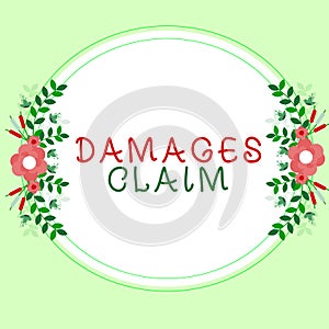 Conceptual display Damages Claim. Word Written on Demand Compensation Litigate Insurance File Suit