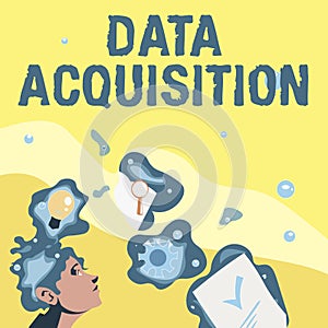 Conceptual display Data Acquisition. Concept meaning way to obtain statistics that can be maneuvered digitally