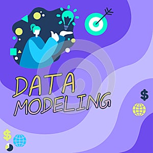 Conceptual display Data Modeling. Word Written on process of transferring data between data storage systems