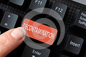 Handwriting text Decontamination. Business approach neutralizing every presence of hazardous substances Downloading photo