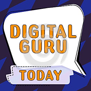Conceptual display Digital Guru. Conceptual photo teacher and intellectual guide in matters of fundamental concern of