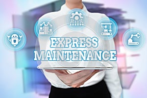 Conceptual display Express Maintenance. Business concept damage is immediately debited to repairs and maintenance Lady