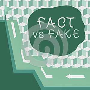 Conceptual display Fact Vs Fake. Concept meaning Rivalry or products or information originaly made or imitation photo