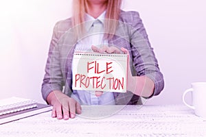 Conceptual display File Protection. Business showcase Preventing accidental erasing of data using storage medium New