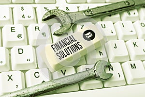 Conceptual display Financial Solutions. Business concept to Save Money on Insurance and Protection Needs Abstract Typing
