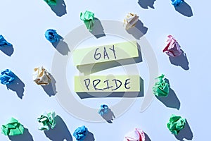 Conceptual display Gay Pride. Word Written on Dignity of an idividual that belongs to either a man or -47370