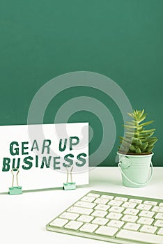 Conceptual display Gear Up Businesstool for assessing needs of idea and create plan. Business overview tool for