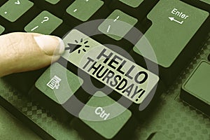 Conceptual display Hello Thursday. Business idea a positive message as the Friday s is herald passes by Editing New