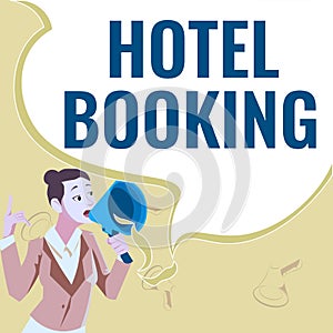 Conceptual caption Hotel Booking. Business approach Online Reservations Presidential Suite De Luxe Hospitality Female photo