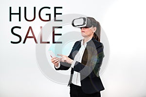 Conceptual display Huge Sale. Internet Concept putting products on high discount Great price Black Friday