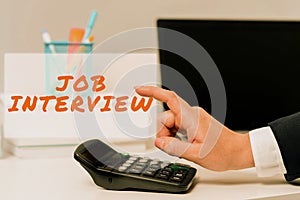 Conceptual display Job Interview. Internet Concept Assessment Questions Answers Hiring Employment Panel