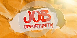 Conceptual display Job Opportunity. Business approach an opportunity of employment or the chance to get a job