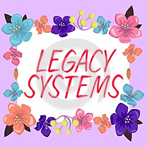 Conceptual display Legacy Systems. Business approach old method technology computer system or application program