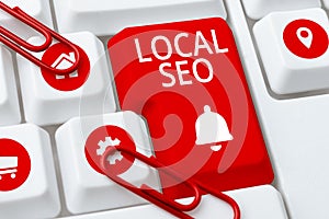 Conceptual display Local Seo. Business overview This is an effective way of marketing your business online