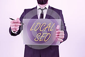 Conceptual display Local Seo. Conceptual photo This is an effective way of marketing your business online
