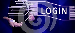 Conceptual display Login. Internet Concept Entering website Blog using username and password Registration