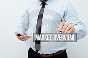 Conceptual display Market Overview. Business overview brief synopsis of a commercial or industrial market Presenting New
