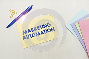 Conceptual display Marketing Automation. Internet Concept Software used by company to effectively target customer Flashy