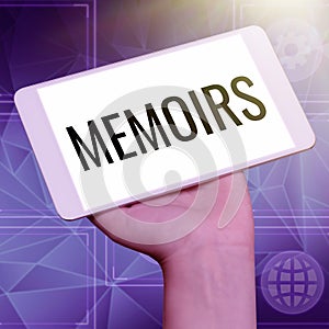 Conceptual display Memoirs. Concept meaning collection of memories that individual writes about moments or event