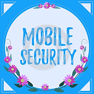Conceptual display Mobile SecurityProtection of mobile phone from threats and vulnerabilities. Concept meaning