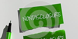 Conceptual display Nondisclosure. Concept meaning Legal Contract Confidential Material or Information