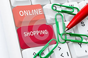 Conceptual display Online Shopping. Business concept ecommerce which let the consumer buy goods using the Internet