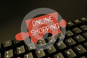 Conceptual display Online Shopping. Business overview ecommerce which let the consumer buy goods using the Internet