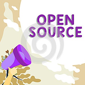 Conceptual display Open Source. Internet Concept denoting software which original source code freely available