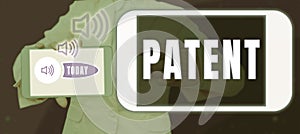 Conceptual display Patent. Business overview intellectualproperty that gives owner legal right has the sole right photo
