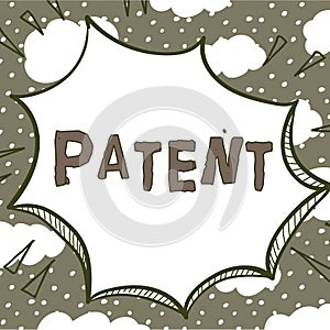 Conceptual display Patent. Word Written on intellectualproperty that gives owner legal right has the sole right Man photo