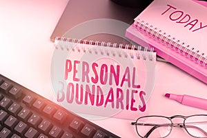 Conceptual display Personal Boundaries. Business approach something that indicates limit or extent in interaction with