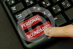 Conceptual display Personal Boundaries. Concept meaning something that indicates limit or extent in interaction with