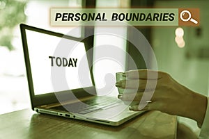 Conceptual display Personal Boundaries. Internet Concept something that indicates limit or extent in interaction with