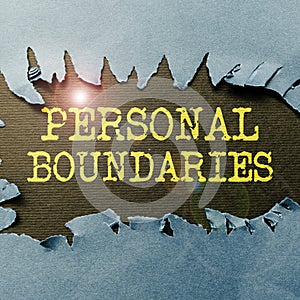 Conceptual display Personal Boundaries. Word for something that indicates limit or extent in interaction with