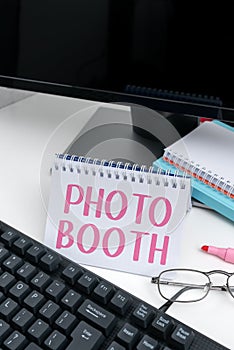 Conceptual display Photo Booth. Concept meaning form of photo sharing and publishing in the format of a blog