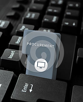 Conceptual display Procurement. Conceptual photo Procuring Purchase of equipment and supplies