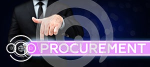 Conceptual display Procurement. Word for Procuring Purchase of equipment and supplies