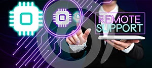 Conceptual display Remote Support. Business idea help end-users to solve computer problems and issues remotely