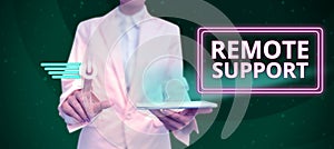 Conceptual display Remote Support. Concept meaning help end-users to solve computer problems and issues remotely