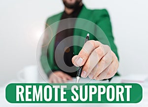 Conceptual display Remote Support. Conceptual photo help end-users to solve computer problems and issues remotely