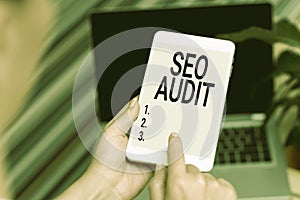 Conceptual display Seo Audit. Business idea Search Engine Optimization validating and verifying process Voice And Video