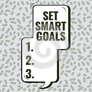 Conceptual display Set Smart Goals. Business concept Establish achievable objectives Make good business plans Man With A