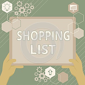 Conceptual display Shopping List. Conceptual photo Discipline approach to shopping Basic Items to Buy Hand Using Big